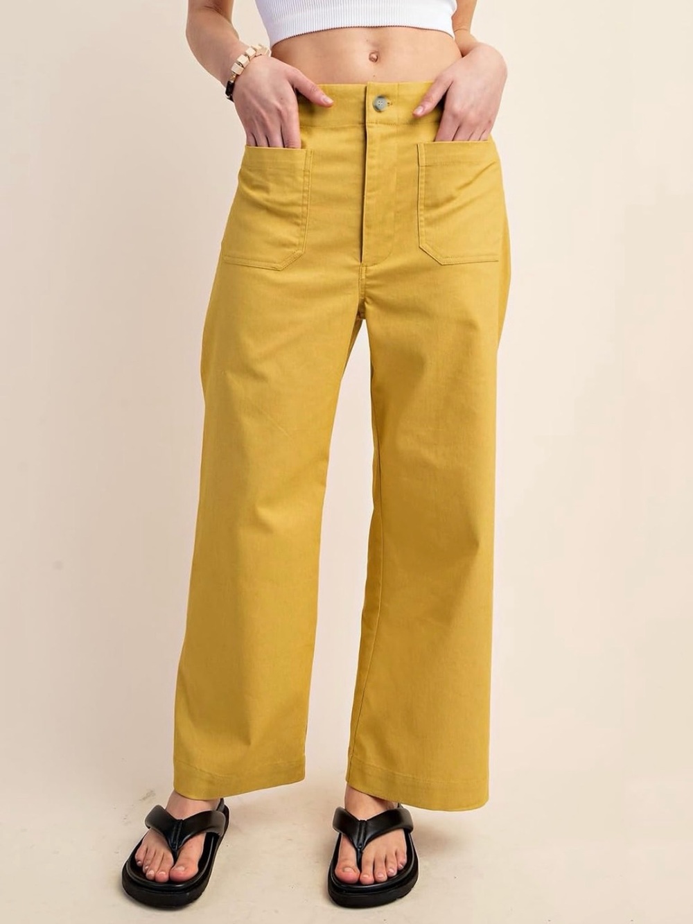 High-Waist Wide Leg Pants in Mustard Yellow